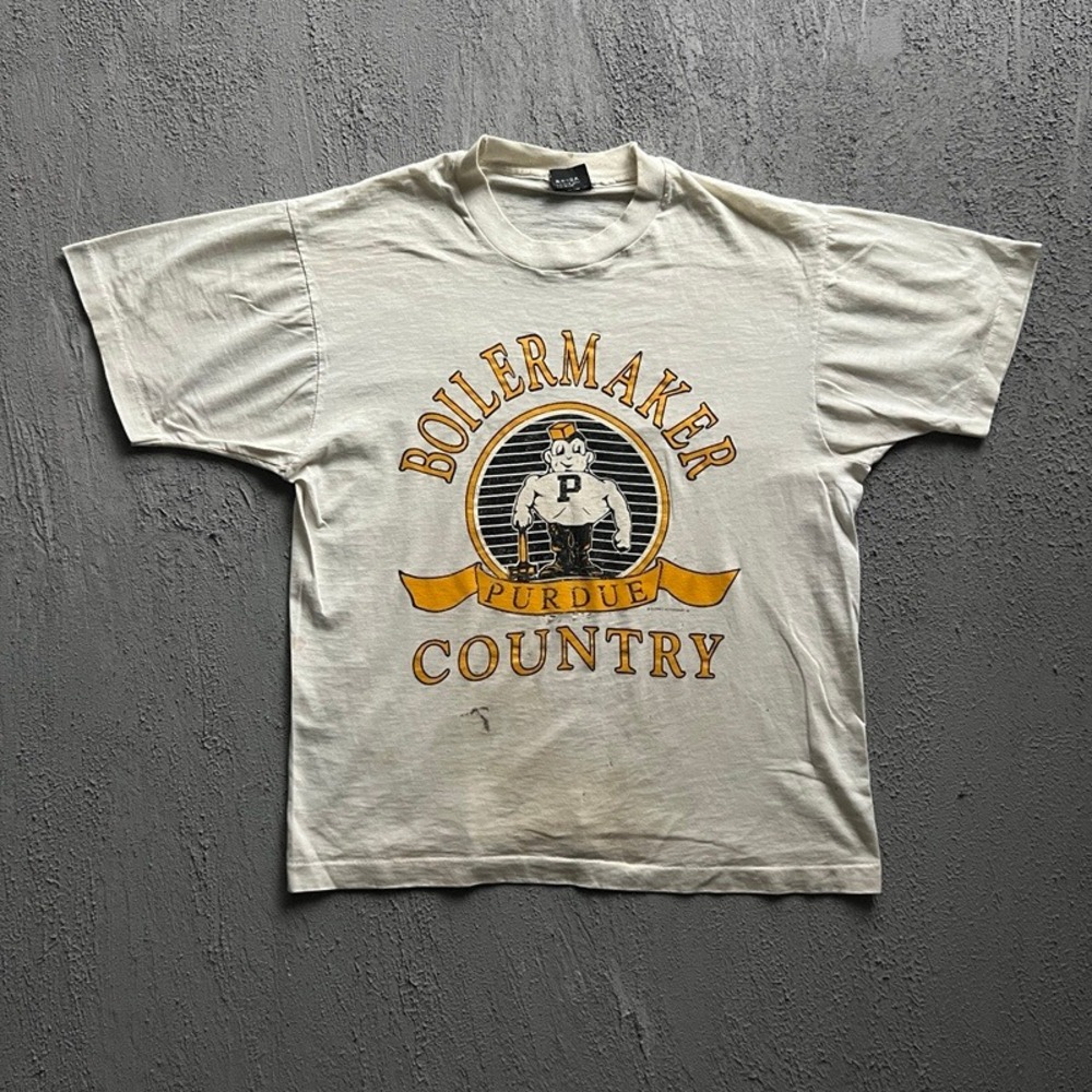 Vintage Purdue Boilermaker Shirt Large White 1980s Single Stitch USA